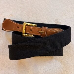 Dooney & Bourke Black Wool Surcingle Belt with Brown Leather Trim Brass Buckle